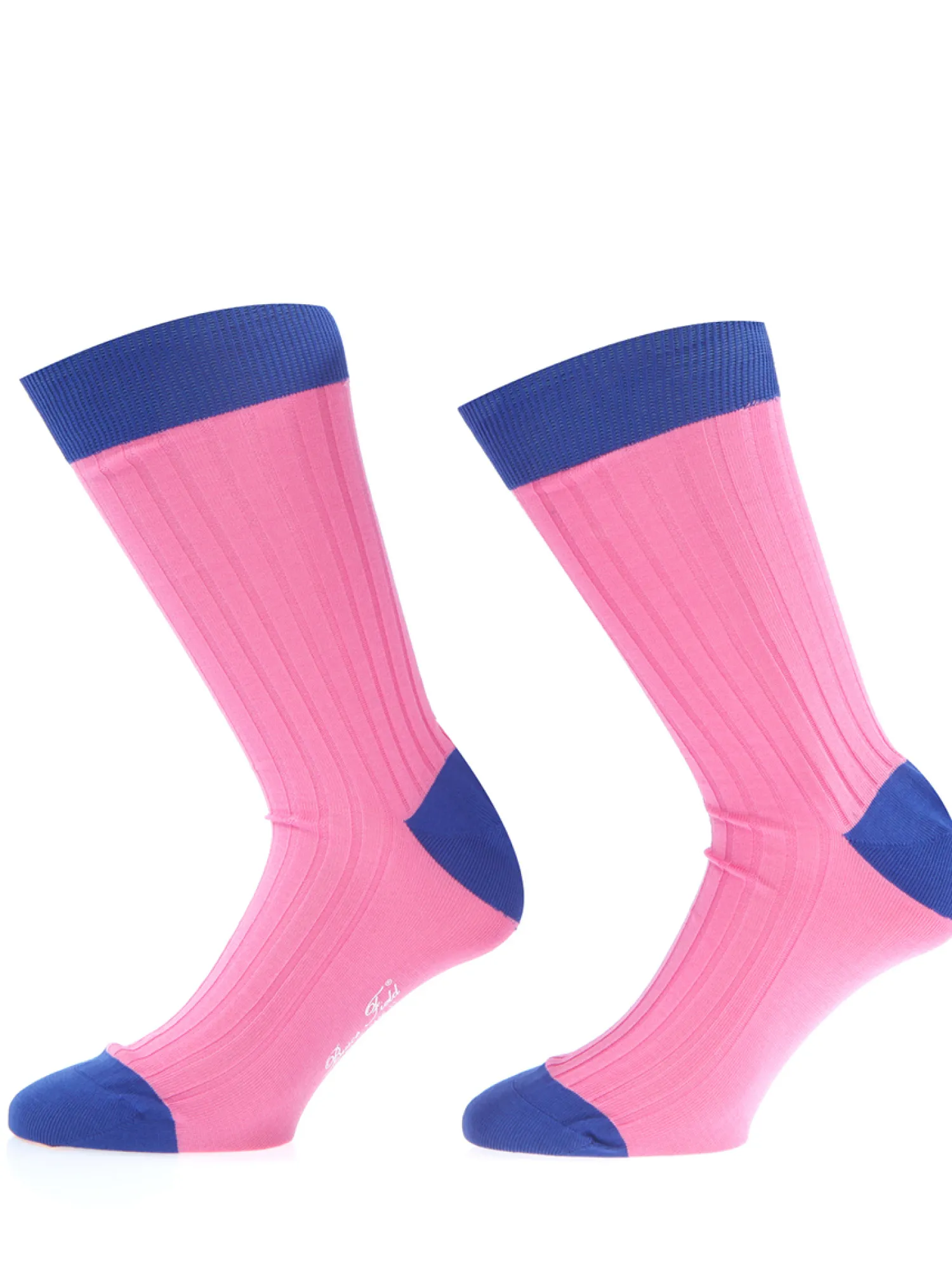 Bruce Field Chaussettes homme fil d'Ecosse 100% coton rose et indigo