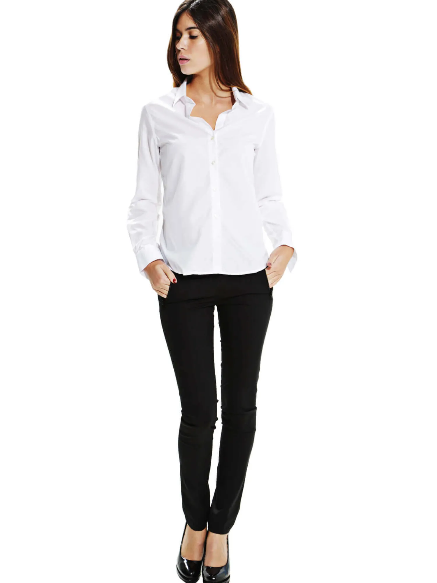 Femme Bruce Field Chemisier cintré Thyna en pure coton Easy care Non Iron uni et décolleté profond